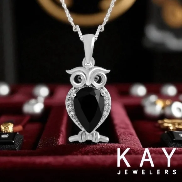 On SALE 🎉 Craftsmanship Onyx & Sapphire Owl Necklace Silver Stamped S925 18” - Picture 4 of 5